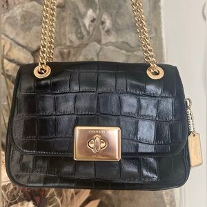 Coach Embossed Crocodile Black Cassidy Bag